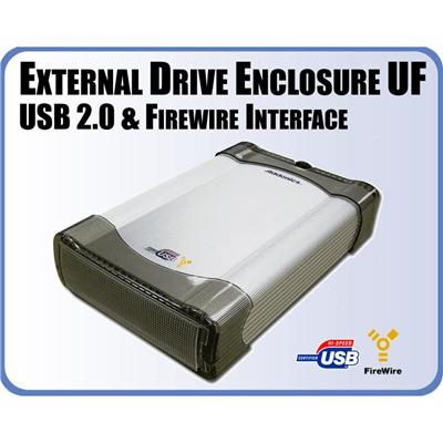 External IDE Drive Enclosure with USB 2.0 and FireWire Interface
