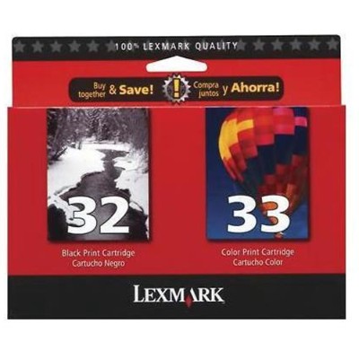 Lexmark 18C0532 Twin Pack 32 and 33 2 pack black color cyan magenta yellow original ink cartridge for P43XX 6250 6350 915 X33XX 52XX 54XX