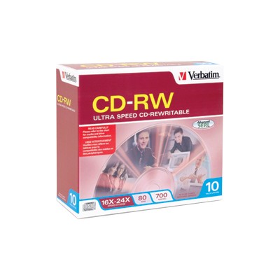 10Pack CDRW 80Min. 700MB-16X 24X with Slim case