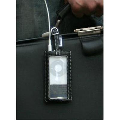 A luggage-tag style leather case with a transparent vinyl sheet. Includes TUNEFILM.