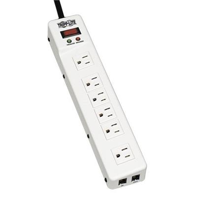 TrippLite TLM626TEL15 Surge Protector Power Strip 120V RJ11 RT Angle 6 Outlet Metal 15 Crd Surge protector 15 A AC 120 V output connectors 6 white