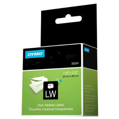 Dymo 30254 LabelWriter Address Labels permanent adhesive black on clear 1.125 in x 3.5 in 130 label s for Desktop Mailing Solution Desktop Mailing