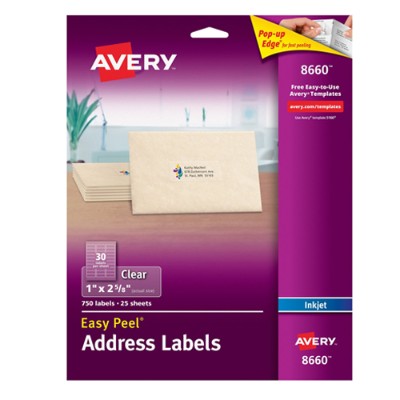 Avery Dennison 8660 Labels transparent A4 8.25 in x 11.7 in 25 pcs. 30