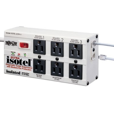TrippLite ISOTEL6ULTRA Isobar Surge Protector Metal RJ11 6 Outlet 6 Cord 3330 Joules Surge protector AC 120 V output connectors 6 white