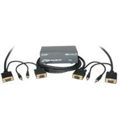 2-Port UXGA Monitor Splitter/Extender with 3.5mm Audio Plus (2) 50ft HD15 UXGA with 3.5mm Audio Monitor Cables - video/audio splitter - 2 ports - desktop