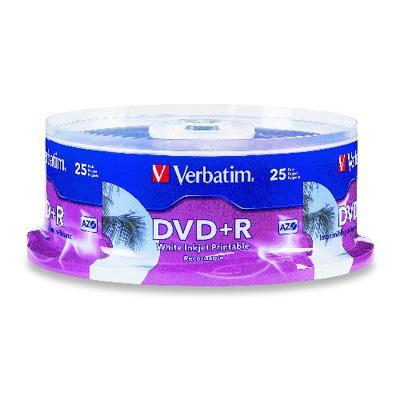 Verbatim 96190 25 x DVD R 4.7 GB 16x white ink jet printable surface printable inner hub spindle