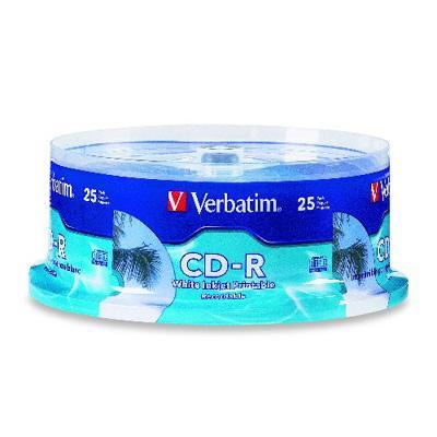 Verbatim 96189 25 x CD R 700 MB 80min 52x white ink jet printable surface printable inner hub spindle