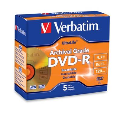 Verbatim 96320 UltraLife Gold Archival Grade 5 x DVD R 4.7 GB 120min 8x jewel case