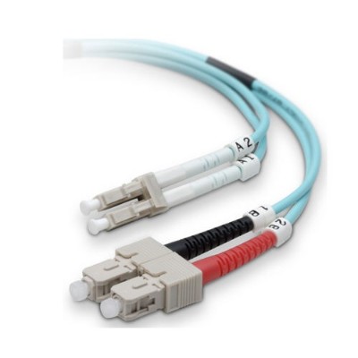 Belkin F2F402L7 15M G 10 Gig Aqua Patch cable LC PC multi mode M to SC PC multi mode M 49 ft fiber optic 50 125 micron aqua