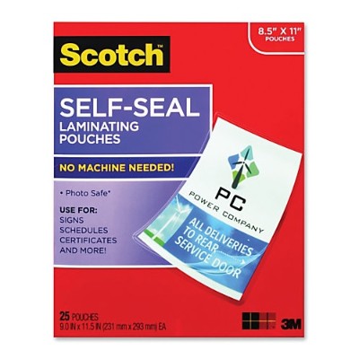 3M LS854 25G Self Sealing Laminating Pouches Gloss Finish 9 in x 11.5 in 25 pack