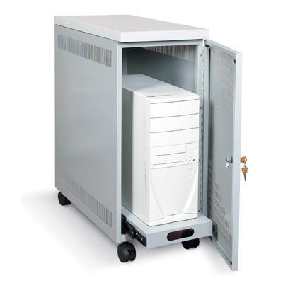 Mobile CPU Security Cabinet with Locking Door and Slide-out Tray for Easy Access - White