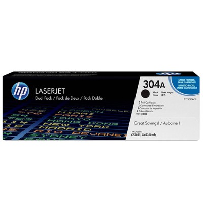 HP Inc. CC530AD 304A 2 pack black original LaserJet toner cartridge CC530AD for Color LaserJet CM2320fxi CM2320n CM2320nf CP2025 CP2025dn CP2