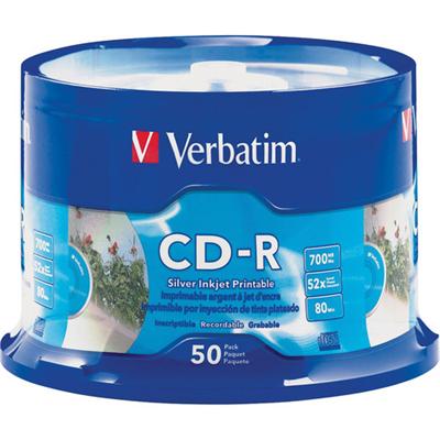 Verbatim 95005 CD-R 80Min 700MB Silver Inkjet Printable - 50 pack Spindle Verbatim 95005 CD-R 80Min 700MB Silver Inkjet Printable - 50 pack Spindle
