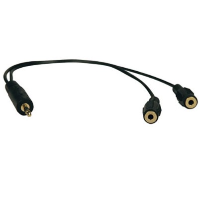 TrippLite P313 001 3.5mm Mini Stereo Cable adapter Y Splitter for Speakers and Headphones M to 2x F 1 ft.