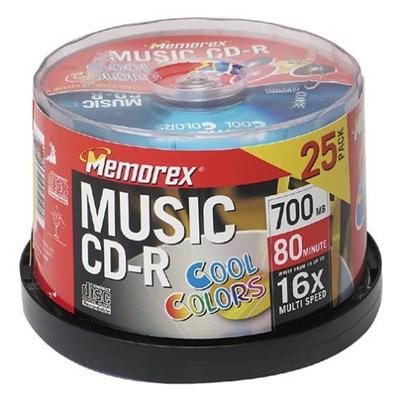 25PK MEMOREX CDR MUSIC-COOL COL SPINDLE