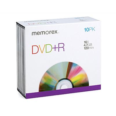 10PK MEMOREX DVD+R 4.7GB-W/ SLIM JC