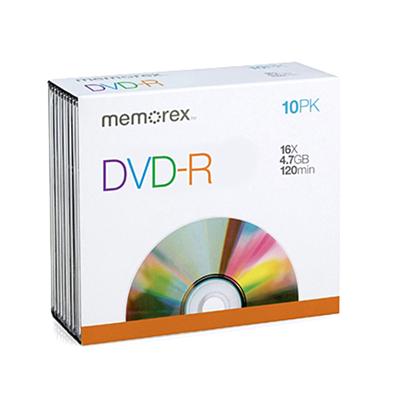 10PK MEMOREX DVD-R 4.7GB-W/ SLIM JC