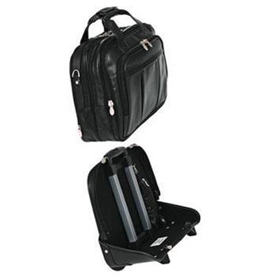 Damen Leather 17 Detachable-Wheeled Laptop Case - Black
