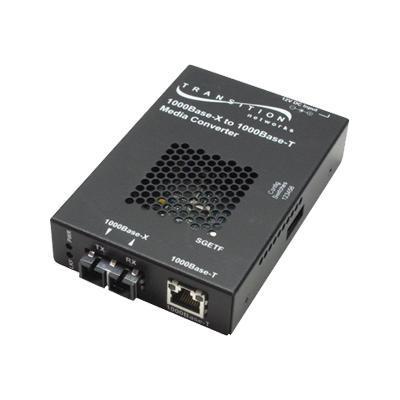 Transition SGETF1039 110 NA Stand Alone Fiber media converter Gigabit Ethernet 1000Base SX 1000Base T RJ 45 LC multi mode up to 1800 ft 850 nm