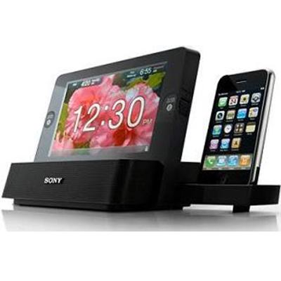 Speaker Dock with Alarm Clock Radio and 7-Inch LCD for iPod and Phone - Black
