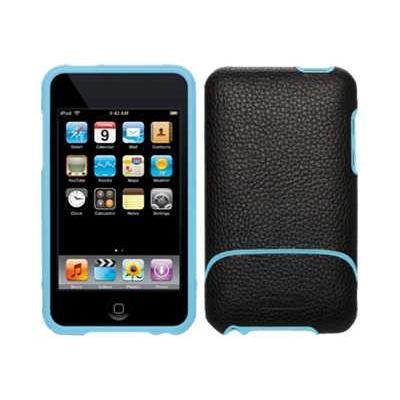 Elan Form - Hard case for digital player - full-grain leather - black with sky blue trim - iPod touch (2G)