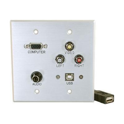 Cables To Go 40545 Mounting plate HD 15 RCA X 3 mini phone stereo 3.5 mm USB Type B brushed aluminum 2 gang