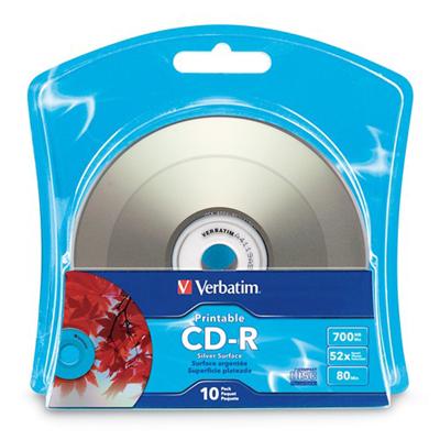 Verbatim 96933 Printable 10 x CD R 700 MB 80min 52x silver ink jet printable surface blister