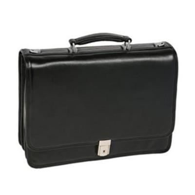 River North Leather Triple Compartment Briefcase - Black