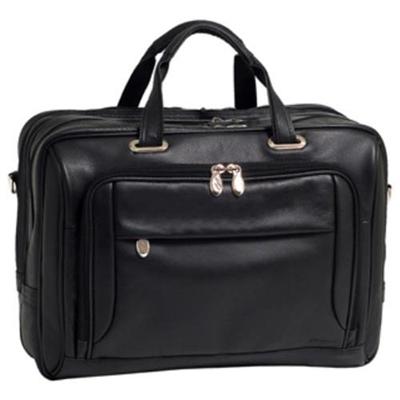 17 Leather Expandable Double Compartment Briefcase - Black