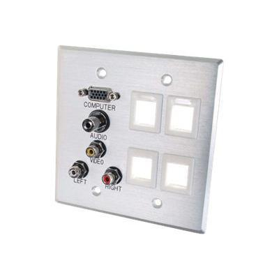 C2G 40509 Double Gang VGA + 3.5mm + Composite Video + Stereo Audio + Keystone - Mounting plate - HD-15 RCA X 3 mini-phone stereo 3.5 mm - brushed aluminum - 2