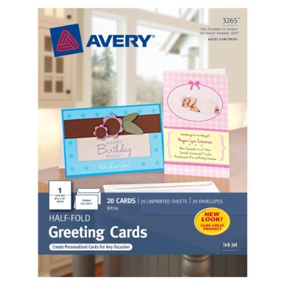 Avery Dennison 3265 Half Fold Greeting Cards Greeting cards matte coated white Statement 5.5 in x 8.5 in 20 card s