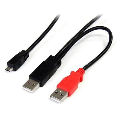StarTech.com USB2HAUBY1 USB Y Cable for External Hard Drive Dual USB A to Micro B USB cable USB M to Micro USB Type B M 1 ft black