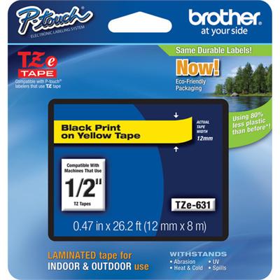 Brother TZE631 TZe631 Extra strength adhesive black on yellow Roll 0.47 in x 26.3 ft 1 roll s laminated tape for P Touch PT 1010 D210 D800 E550 H