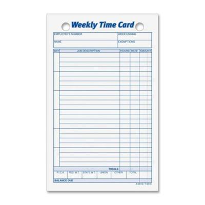 Tops Business Forms 3016 Weekly Time Card