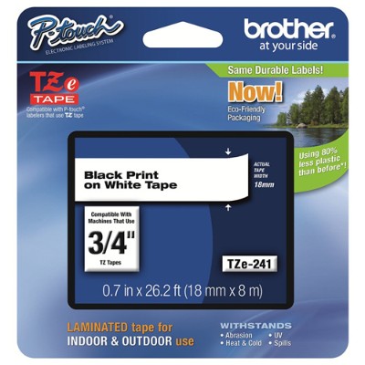 Brother TZE241 TZe241 Black on white Roll 0.7 in x 26.3 ft 1 roll s laminated tape for P Touch PT 3600 D400 D450 D600 D800 E550 H101 P900 P950
