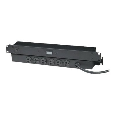 Black Box PS365A Power Strip with Digital Ammeter Power distribution strip rack mountable input power output connectors 6 NEMA 5 20 1U 19 6 ft