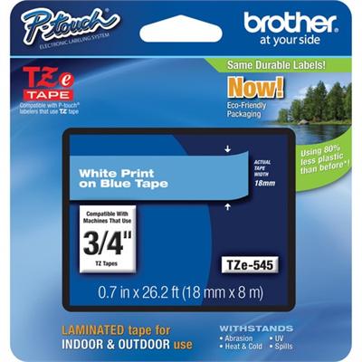 Brother TZE 545 TZe545 White on blue Roll 0.7 in x 26.3 ft 1 roll s laminated tape for P Touch PT 3600 D400 D600 E500 E550 H500 P750 P900 P950