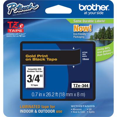 Brother TZE344 TZe344 Gold on black Roll 0.7 in x 26.3 ft 1 roll s laminated tape for P Touch PT 3600 D400 D450 D600 D800 E550 H101 P900 P950