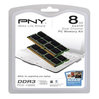 Pny Mn8192kd3-1333 8gb Kit (2x4gb) Pc3-10666 1333mhz Ddr3 Notebook Sodimm