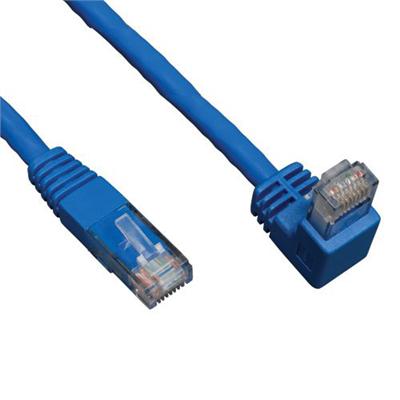 TrippLite N204 003 BL DN 3ft Cat6 Gigabit Molded Patch Cable RJ45 Right Angle Down to Straight M M Blue 3 Patch cable RJ 45 M to RJ 45 M 3 ft CAT 6