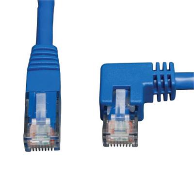 TrippLite N204 003 BL RA 3ft Cat6 Gigabit Molded Patch Cable RJ45 Right Angle to Straight M M Blue 3 Patch cable RJ 45 M to RJ 45 M 3 ft CAT 6 mo