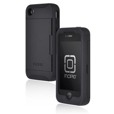 iPhone 4 4S Stowaway Credit Card Hard Shell Case with Silicone Core - Black/Black
