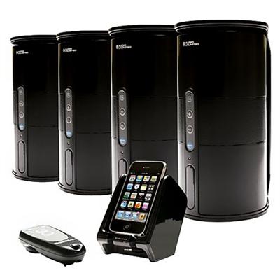 Premium 900MHz Wireless Indoor/Outdoor 4 Speaker System w/ Remote and Dual Power Transmitter Black