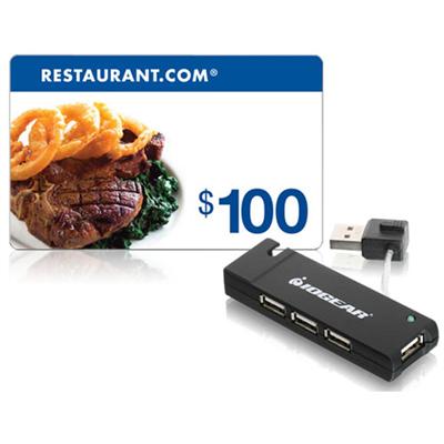 4 Port USB Hub with Free $100 Restaurant.com Gift Card