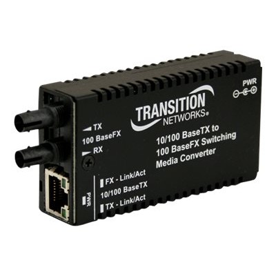Transition M E PSW FX 02 NA Stand Alone Mini 10 100 Bridging Fiber media converter Ethernet Fast Ethernet 10Base T 100Base FX 100Base TX RJ 45 ST m