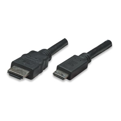 Manhattan 304955 High Speed HDMI Cable 3D Mini HDMI Male to HDMI Male Shielded Black 1.8m 6ft