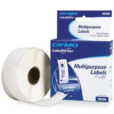 Dymo 30336 LabelWriter MultiPurpose Labels permanent adhesive black on white 0.98 in x 2.13 in 500 label s 1 roll s x 500 for Desktop Mailing Sol