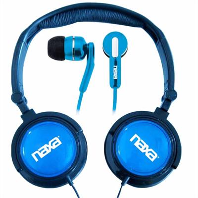 Naxa Electronics NE926BL DJZ Ultra Super Bass Stereo Headphones + Earphones (2-in-1 Combo) - Blue Naxa Electronics NE926BL DJZ Ultra Super Bass Stereo Headphones + Earphones (2-in-1 Combo) - Blue