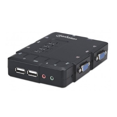 Manhattan 151269 4 Port Compact KVM Switch USB with Cables and Audio Support