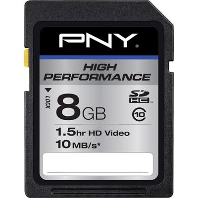 Pny P-sdhc8g10-10-ge 8gb High Performance Sdhc Class 10 - 10 Mb/s Sd Card